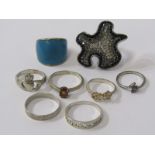 SILVER RINGS, selection of 8 silver rings, including enamel, stone set and patterned