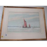 ANTHONY OSLEY, signed watercolour "Sailing Vessels on a River, with City to background", 13" x 20"