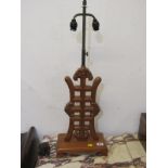 ORIENTAL LIGHTING, carved rosewood symbol base, twin branch table light, 28" height