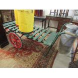 AGRICULTURAL ANTIQUES, 2 wheeled sack trolleys with wooden slatted platform