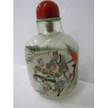 CHINESE SNUFF BOTTLE, internally decorated bottle depicting Warriors, 4" height