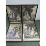 GEORGIAN MEZZOTINTS, set of 4 framed monochrome mezzotints "The Seasons", 14" x 10"