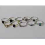 SILVER RINGS, selection of 10 silver rings, all stone set, including turquoise and other coloured