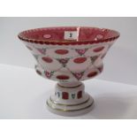 VICTORIAN GLASSWARE, 19th Century cranberry and milk overlay glass pedestal bowl, decorated with
