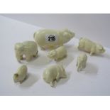 VINTAGE IVORY CARVINGS, collection of 4 carved ivory pigs, 2 elephants and 1 other animal, 4" max