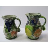 STUDIO POTTERY, 2 Paul Jackson, grape and fruit decorated jugs, 6" height