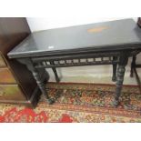 VICTORIAN EBONISED CARD TABLE, spindle frieze with turned legs, 36" width