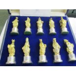QUEENS BEASTS, collection of 10 silver gilt Queens Beasts figures with engraved silver plinth bases,