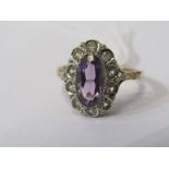 9ct YELLOW GOLD AMETHYST SET RING, size M/N