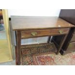 GEORGIAN SINGLE DRAWER SIDE TABLE, oak and fruitwood provincial side table with shaped brass