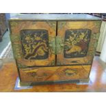 ORIENTAL DESK CHEST , Japanese parquetry and lacquer tabletop jewellery cabinet, twin doors