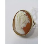 9CT YELLOW GOLD CAMEO STYLE RING, nicely carved shell cameo depicting Neo Classical Bust, approx.