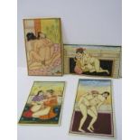 EROTICA, 4 Eastern painted ivory panels of amorous couples, 4.5" height, 2.5" width