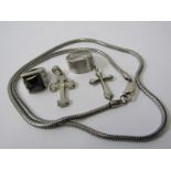 SILVER JEWELLERY, selection of silver items including 2 rings,1 stone set, 2 cross pendants and a