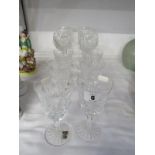WATERFORD GLASS, set of 6 cut bowl hock glasses and matching 6 goblets each etched with "V"