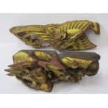 ORIENTAL CARVINGS, gilt carved wooden Pheonix and Dragon furniture mounts, max height 10"