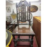 RENAISSANCE REVIVAL HALL CHAIR, oak barley twist and foliate carved decoration