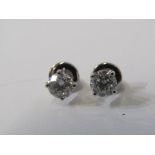 PAIR OF 18ct WHITE GOLD DIAMOND STUD EARRINGS, total diamond weight approx. 1.3ct, bright well