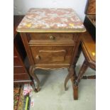 MARBLE TOPPED BEDSIDE CABINET, European design cupboard and drawer base narrow bedside cabinet on