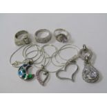SILVER JEWELLERY, including 3 stone set rings, pendants, necklaces, etc