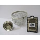 SILVER PHOTO FRAMES, 2 miniature easel photo frames, largest approx. 3.5" high, also a silver banded