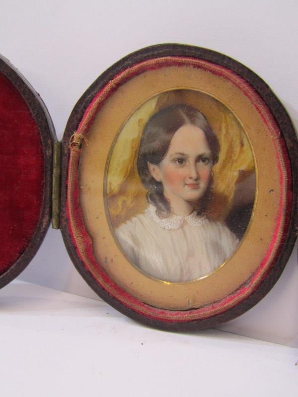 MINIATURE PORTRAIT, oval cased portrait of "Young Lady in white lace blouse", also 1 other - Image 3 of 4