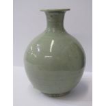 STUDIO POTTERY, Bernard Leach stoneware celadon glaze spherical, narrow necked vase, potters mark of