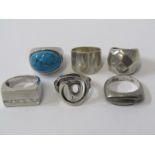 SILVER RINGS, selection of 6 heavy silver rings, 2 stone set