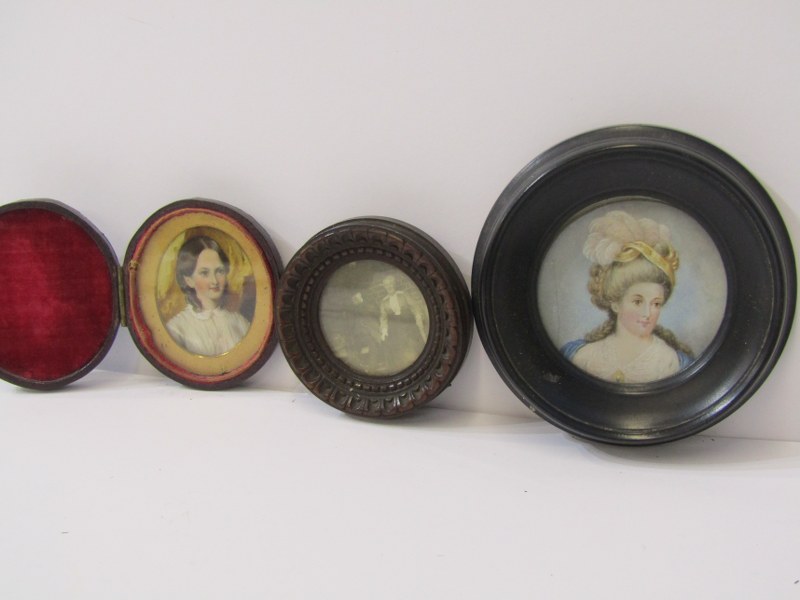 MINIATURE PORTRAIT, oval cased portrait of "Young Lady in white lace blouse", also 1 other