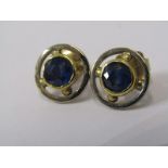 PAIR OF GOLD, tests 18ct, and blue sapphire earrings