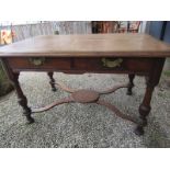 OAK LIBRARY TABLE, oak framed twin drawer library table with leather inset to top on Queen Anne