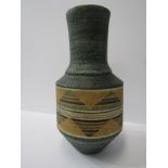 TROIKA, blue ground 10" banded turned vase by Linda Hazel