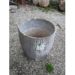 GALVANISED BARREL FORM WASHING TUB, with fluted decorated body, handle marked Soap with "1937"