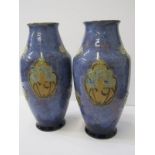 DOULTON STONEWARE, pair of blue ground waisted neck vases, 10" height with applied floral