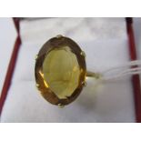 18ct YELLOW GOLD CITRINE DRESS RING, large oval cut citrine in 6 claw setting, 18ct yellow gold