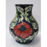 MOORCROFT, "Thistle Poppy" design blue ground 9.25" baluster vase