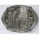 WMF, embossed metal trinket tray depicting Musician with Companion, pattern no 11463, 11.5" width