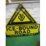MOTORING, enamel wall sign "Automobile Association - Ice Bound Road - Safery First", 24" height