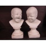 PARIAN, pair of 19th Century Parian busts of Crying Baby and Grumpy Baby, 6" height