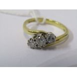 18ct YELLOW GOLD 3 STONE DIAMOND BYPASS RING, total diamond weight approx. 0.50ct, 3.6 grams in