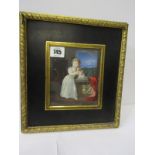 MRS HENRY FORTESQUE, (nee C Russell), miniature portrait of "Young Lady with Spaniel on balcony",