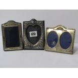 MINIATURE SILVER PHOTO FRAMES, 3 silver easel photo frames, 2 fancy frames, 5" high, other 4.5"