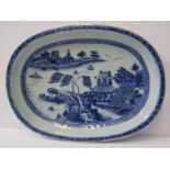 ORIENTAL CERAMICS, 18th Century Nankin oval 10" serving dish "Riverscape" decoration