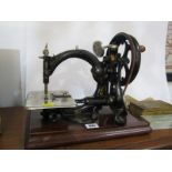 ANTIQUE SEWING MACHINE, Willcox & Gibbs "C" frame sewing machine with case and accessories