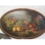 STILL LIFE, 19th Century oil on oval canvas "Still Life Display of Fruit", 19" x 32"