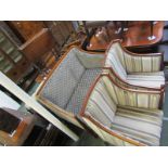 ART NOUVEAU SUITE, satinwood inlaid mahogany 3 piece lounge suite with tapering arm supports and