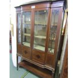 EDWARDIAN DISPLAY CABINET, inlaid mahogany twin door cabinet with ornate glazed side panels and
