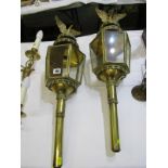LIGHTING, pair of brass exterior lanterns, with Eagle Finials , 28" height