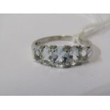 AQUAMARINE & DIAMOND RING, 9ct white gold ring set 5 graduated aquamarines set between 4 pairs of