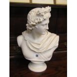 PARIAN BUST, "Apollo" by C. Delphech, published by Art Union of London 1861, 13.5" height